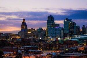 A great urban view of the Kansas City skyline. Shot in Mid July.